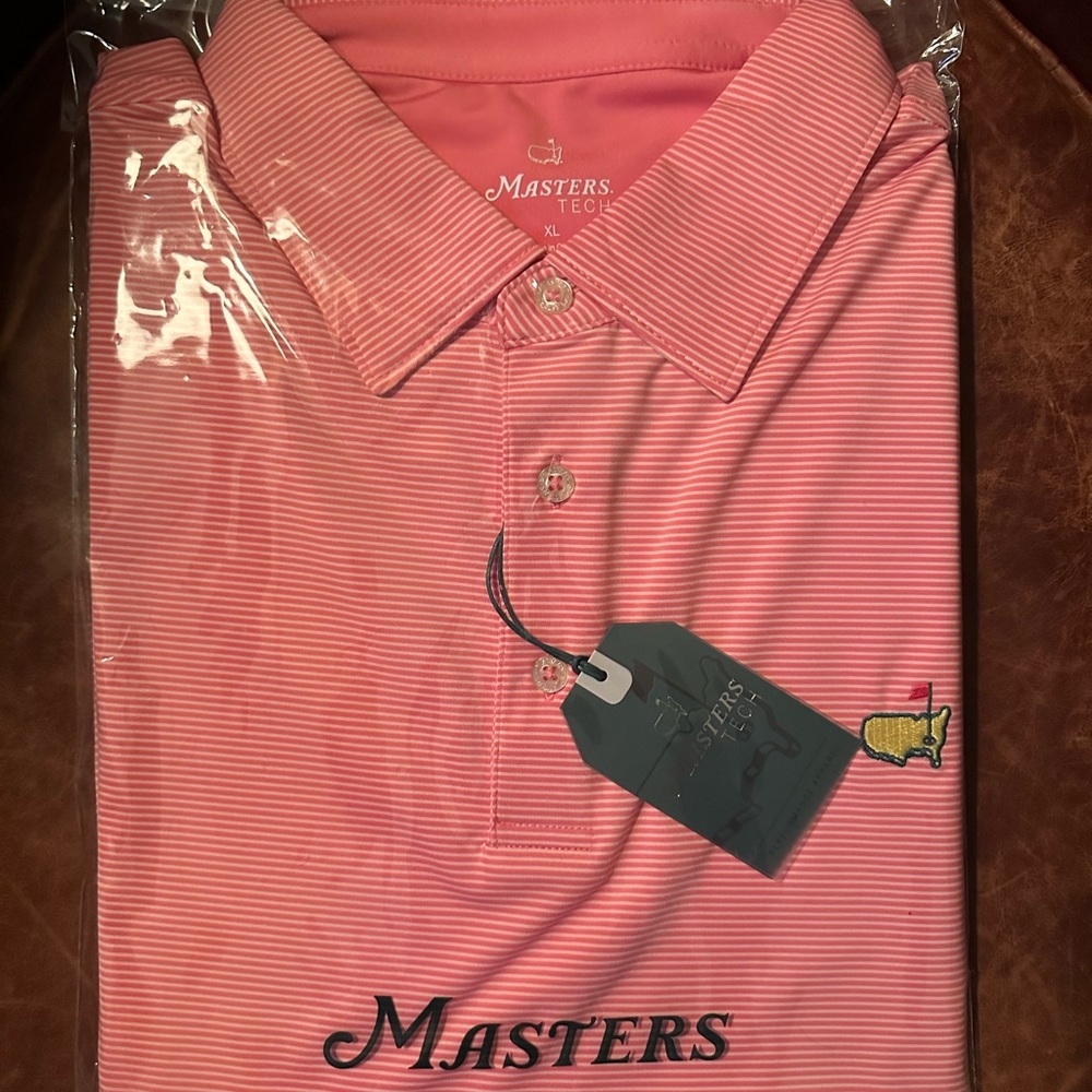 Masters Tech Pink & White Striped Polo Shirt